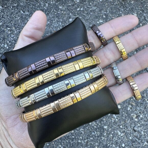 MILOR Stretch Bracelet & Ring Set Stainless Steel Bronze Silver Rose Gold Tone - Picture 11 of 11